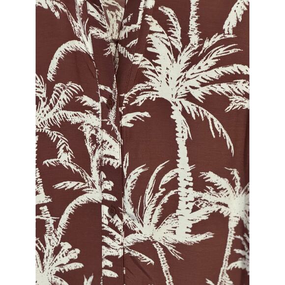 Express NWT Brown & white palm mini shirt dress Oversized flowy L/S tiered hem - Picture 6 of 12